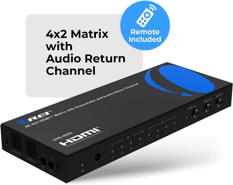 OREI مفتاح مصفوفة HDMI 4K 4 X 2، محول 18G UltraHD مع دعم ARC حتى 4K @ 60Hz و 1080P مع جهاز تحكم عن بعد IR - اختيار مصفوفة كامل - Image 4